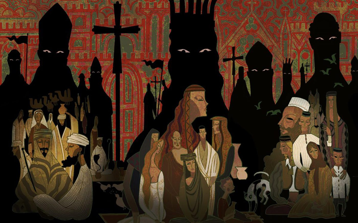 England and the Jews Geraldine Heng Illustration by Daren Lin An illustration depicting shadowy King figures overlooking various people standing and kneeling in old robes.