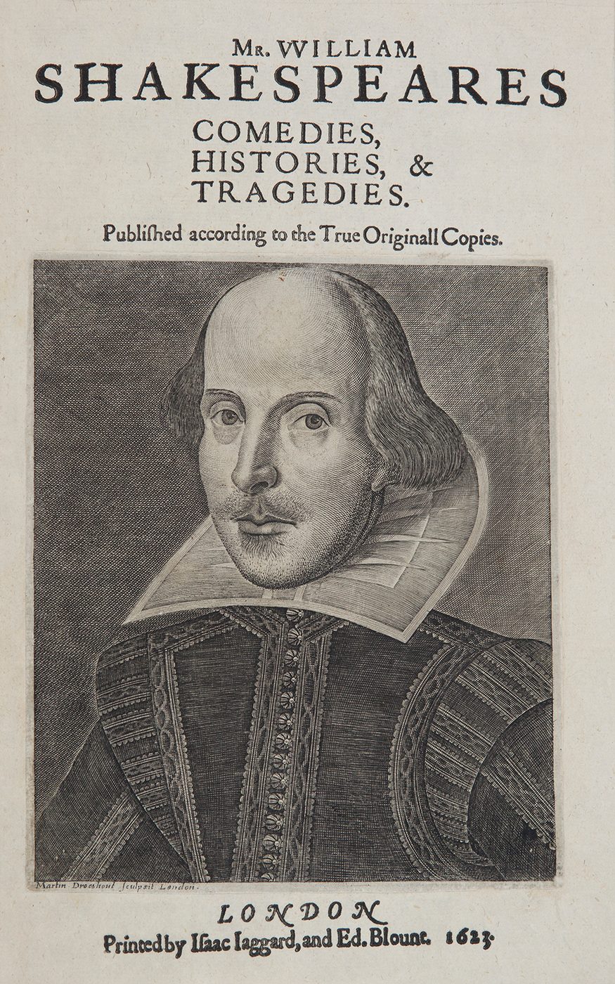 Mr. William Shakespeare's Comedies, Histories, & Tragedies, 1623 A portrait of William Shakespeare engraved by Martin Droeshout as the frontispiece for the title page of the First Folio