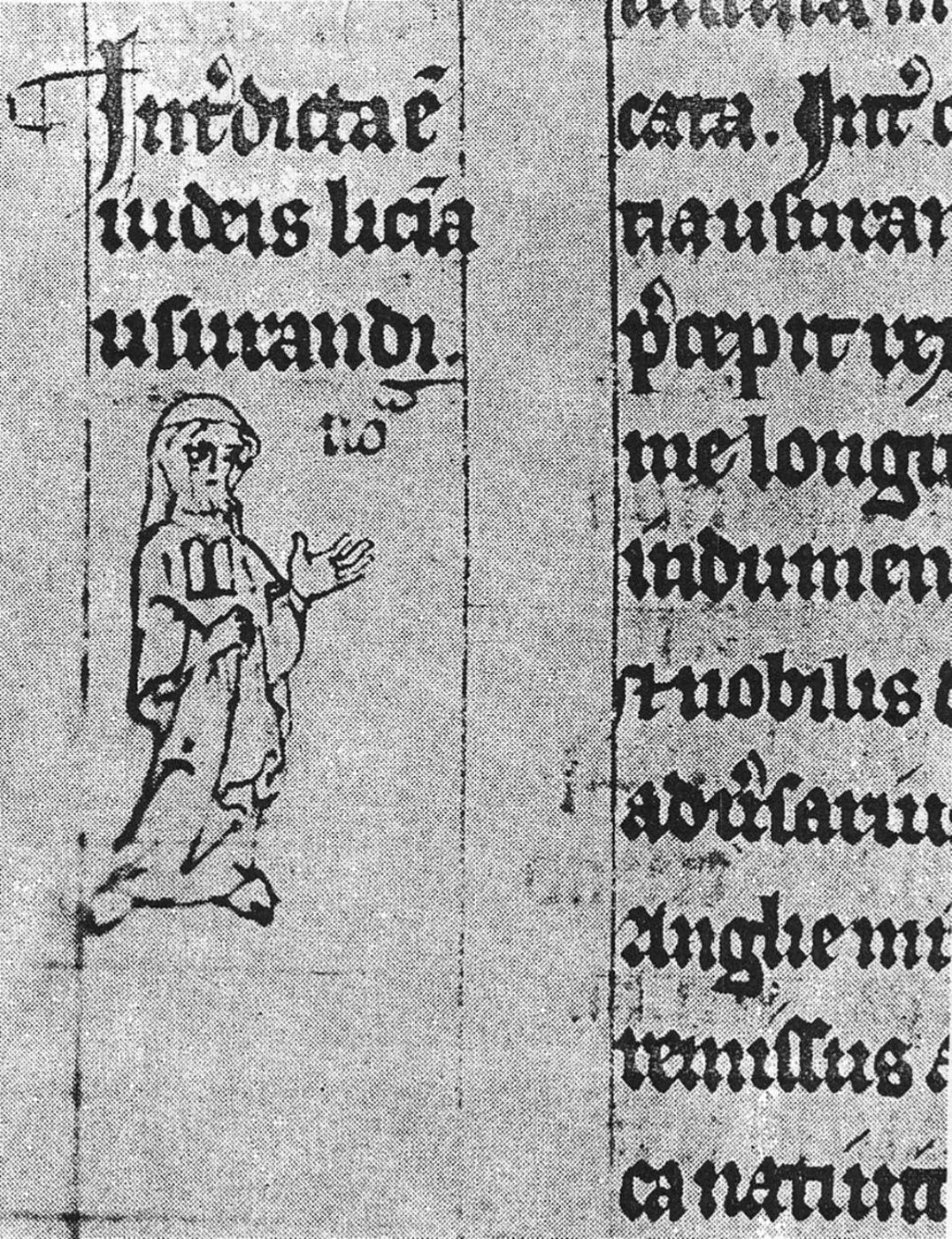 English Jew Jewish Badge British Library UK A scan of a tablet of the Old Testament showing a drawing of a person wearing a badge on their chest.