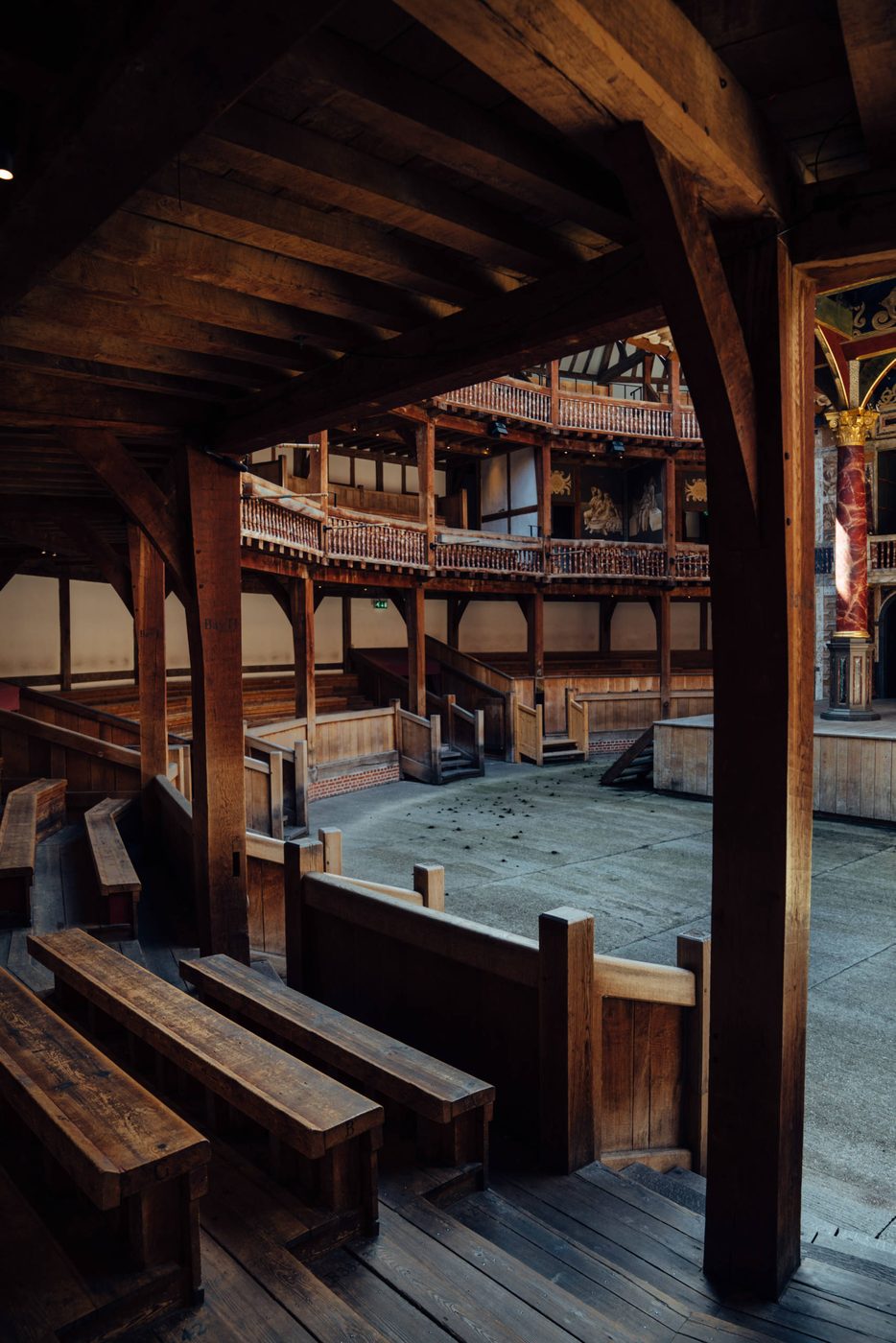 Our Empty Theatres Helen Murray Shakespeare's Globe 6 The view of an outdoor stage from a seat