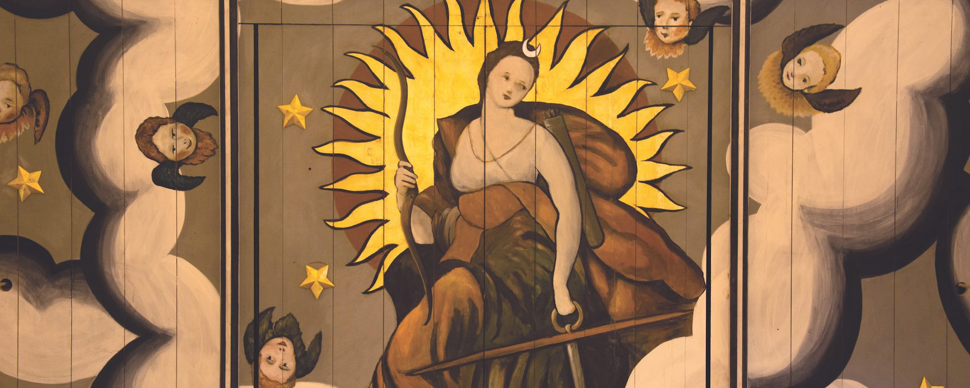 Patrons Masthead A painted ceiling of a goddess surrounded by clouds and cherubs