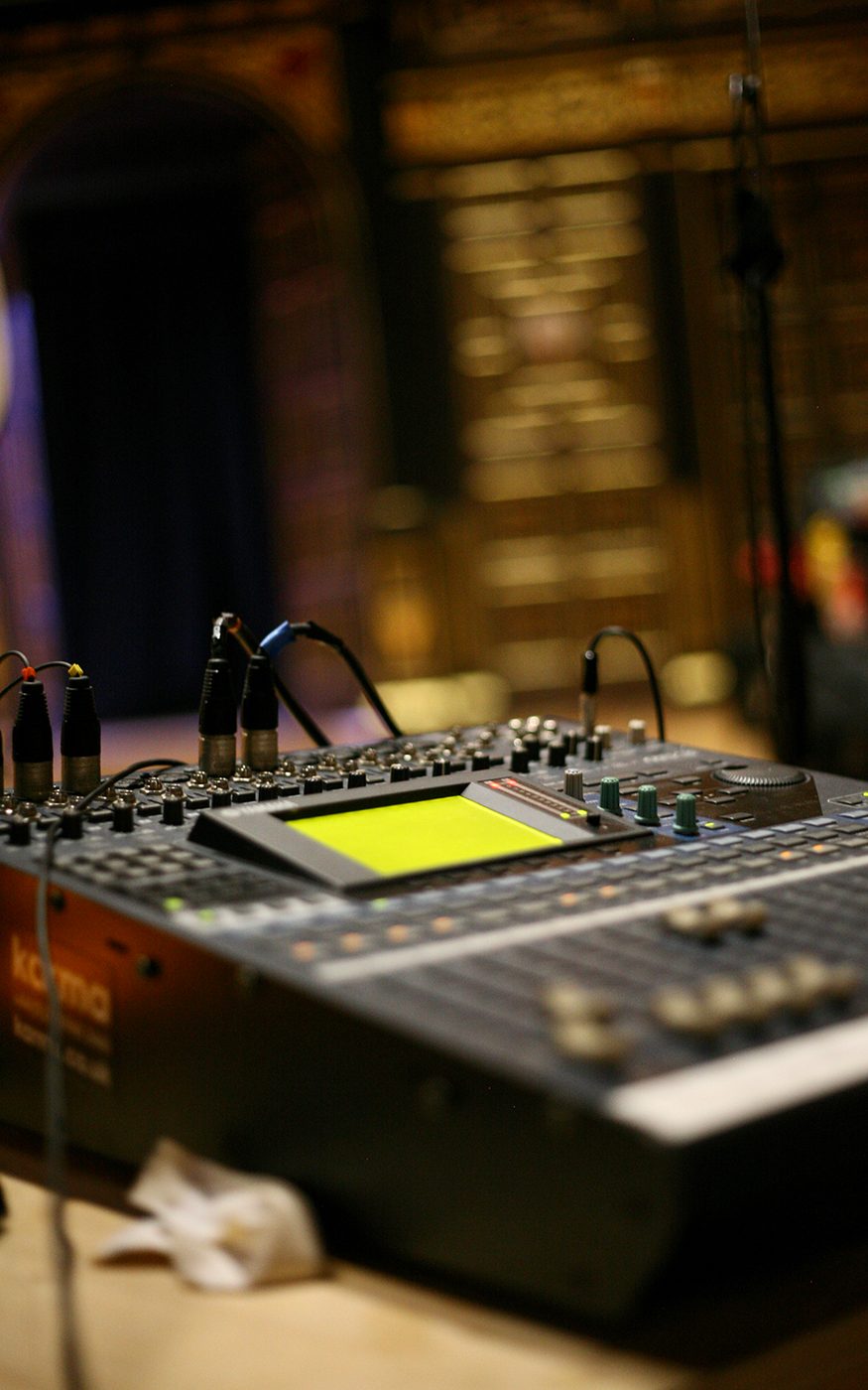 Sam Wanamaker Playhouse Recording Studio Blog A close up of a black sound deck with wires coming out of it