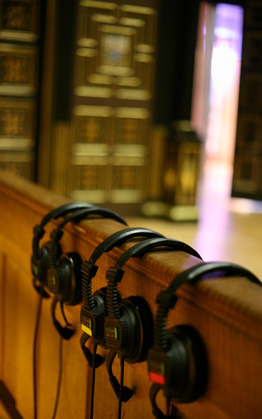 Sam Wanamaker Playhouse Studio blog Headsets resting on the side lines of the Sam Wanamaker Stage
