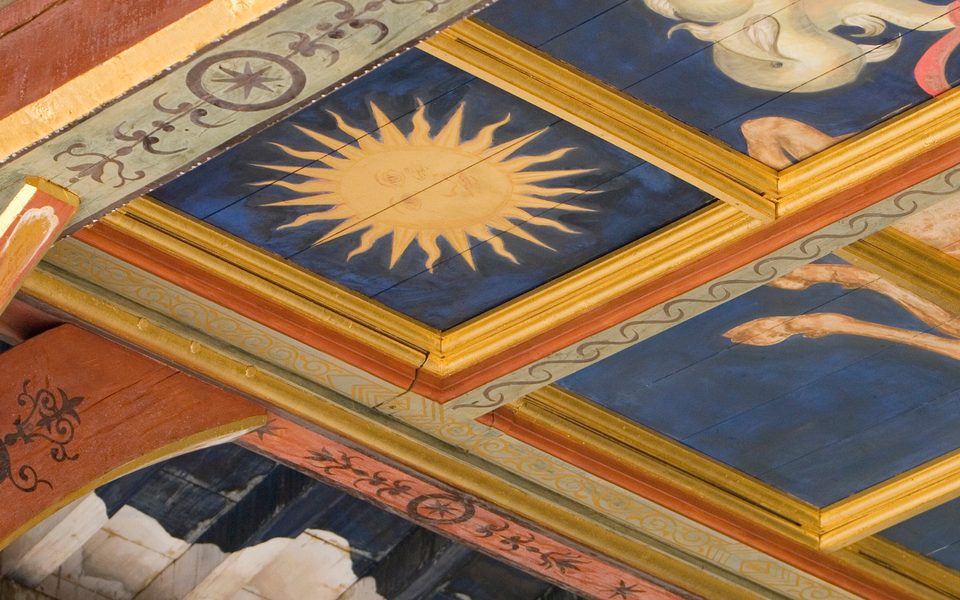 Wooden painted ceiling of the Globe Theatre.