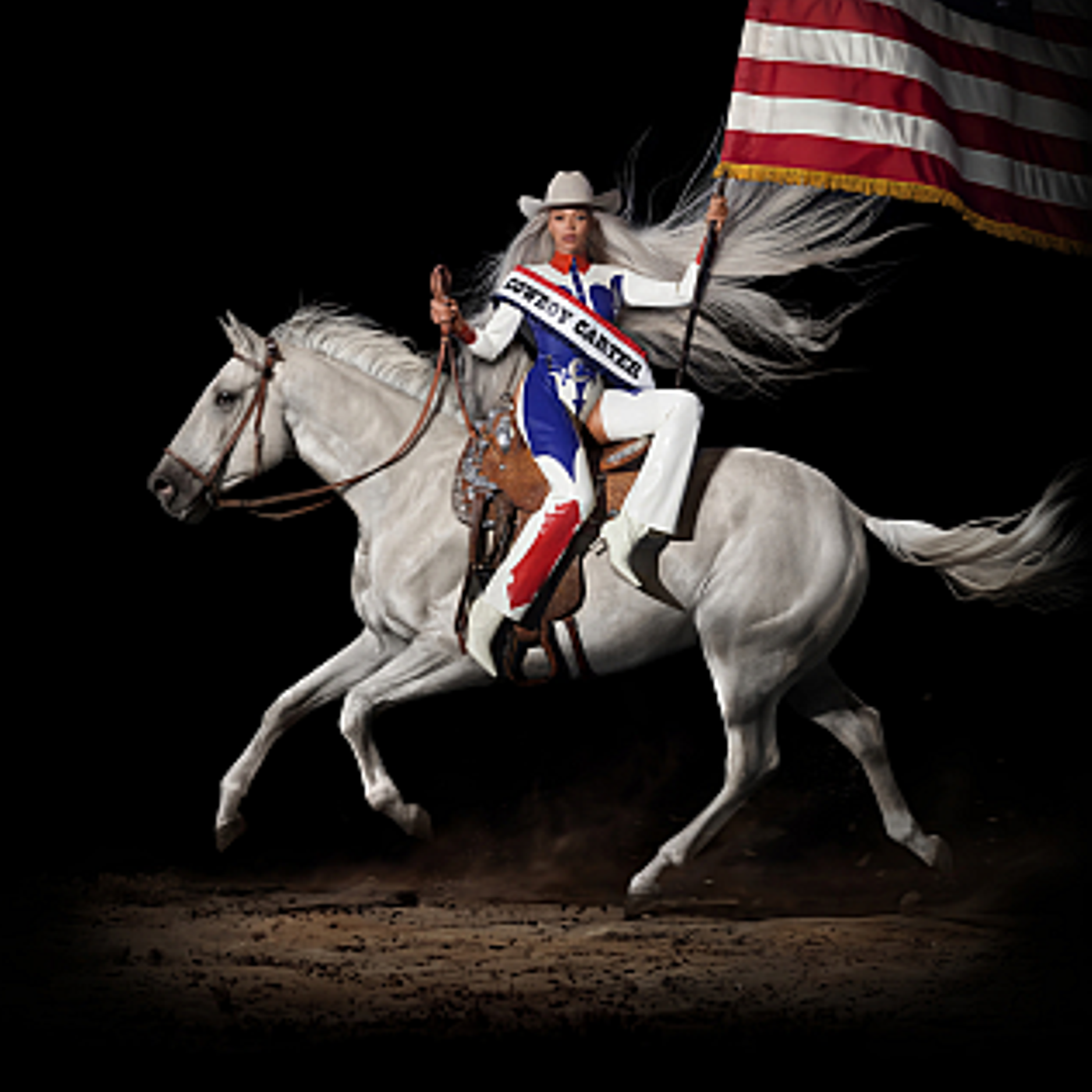 Beyoncé_-_Cowboy_Carter Beyonce, wearing a sash saying