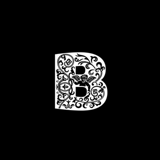 Stylised white letter 'B' on a black background