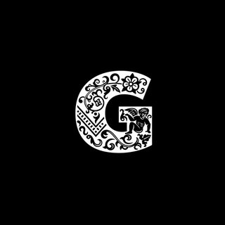 Stylised white letter 'G' on a black background
