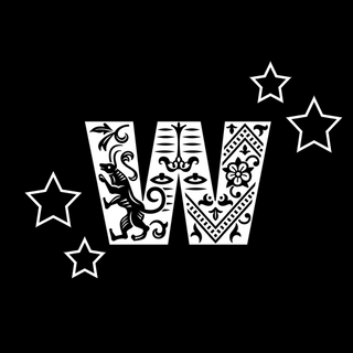 Stylised white letter 'W' on a black background, with stars